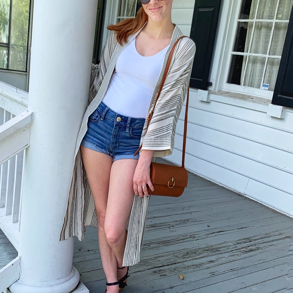 Blue and White Striped Linen Cardigan